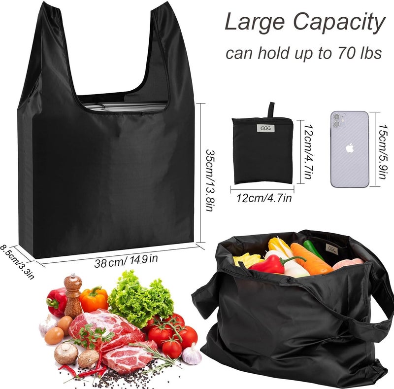 CiCiGo Large Reusable Bags Shopping Washable Foldable 6 Pack Grocery Bags Heavy Duty Lightweight Folding Gift Tote Bags Durable Polyester Black - Image 2